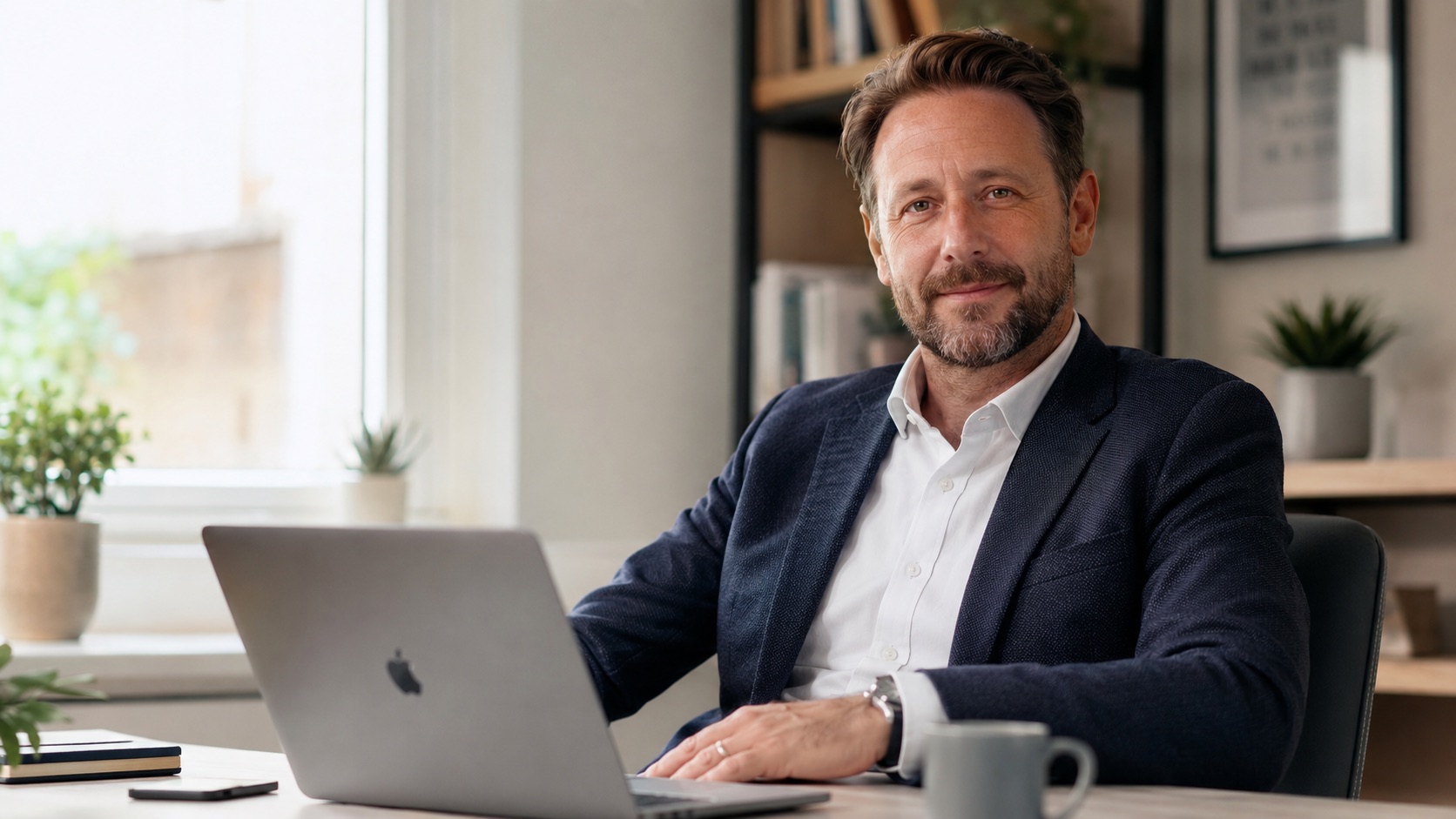 UK business owner at desk